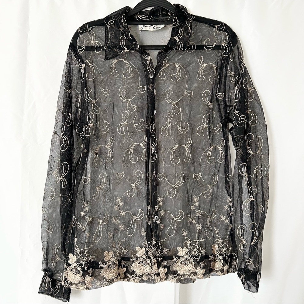 Chic Black Lace Blouse with Floral Accents